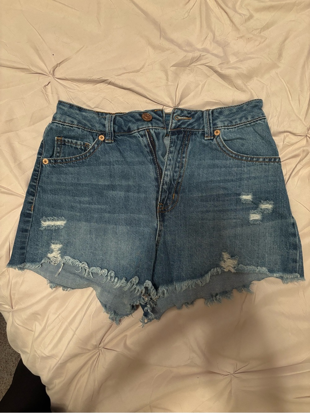 Rewash Distressed Blue Denim High-Waist Shorts